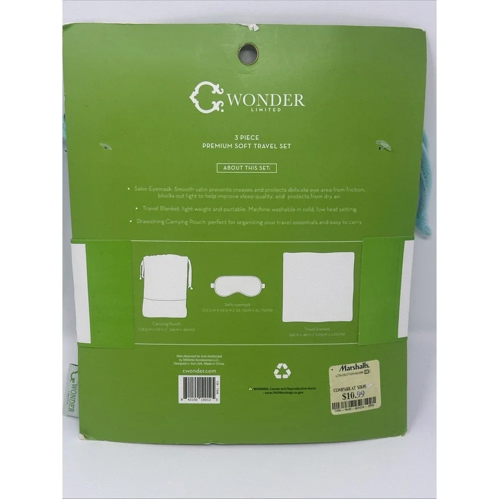 NEW WONDER LIMITED Limited 3 Piece Travel Set Bag Blanket Satin Eye Mask